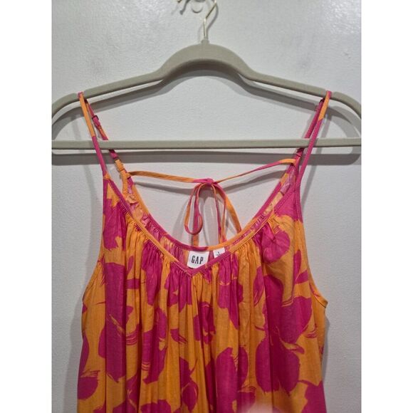 NWT Gap Beachy Pink Floral Print Tiered Cami Maxi Sundress Lightweight Dress, L - Picture 4 of 9